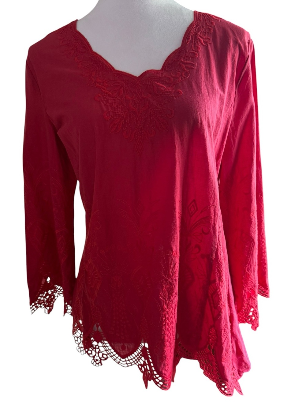 Reba Women's Red Embroidered V-Neck Top